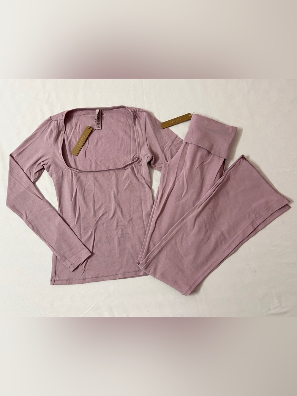 SKIMS Cotton Jersey Scoop Neck Long Sleeve T-shirt + Foldover Flare Leggings Set